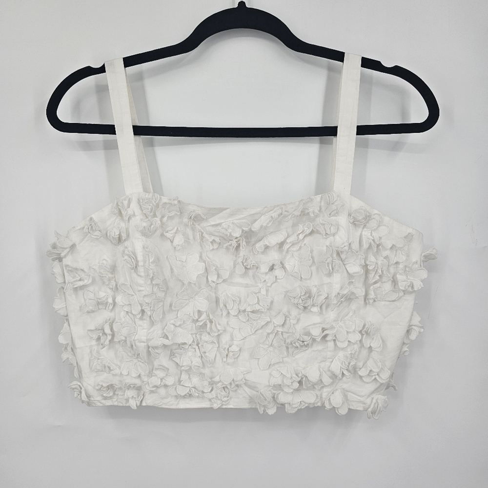 ZARA White Floral Textured Crop‎ Top Bustier XL